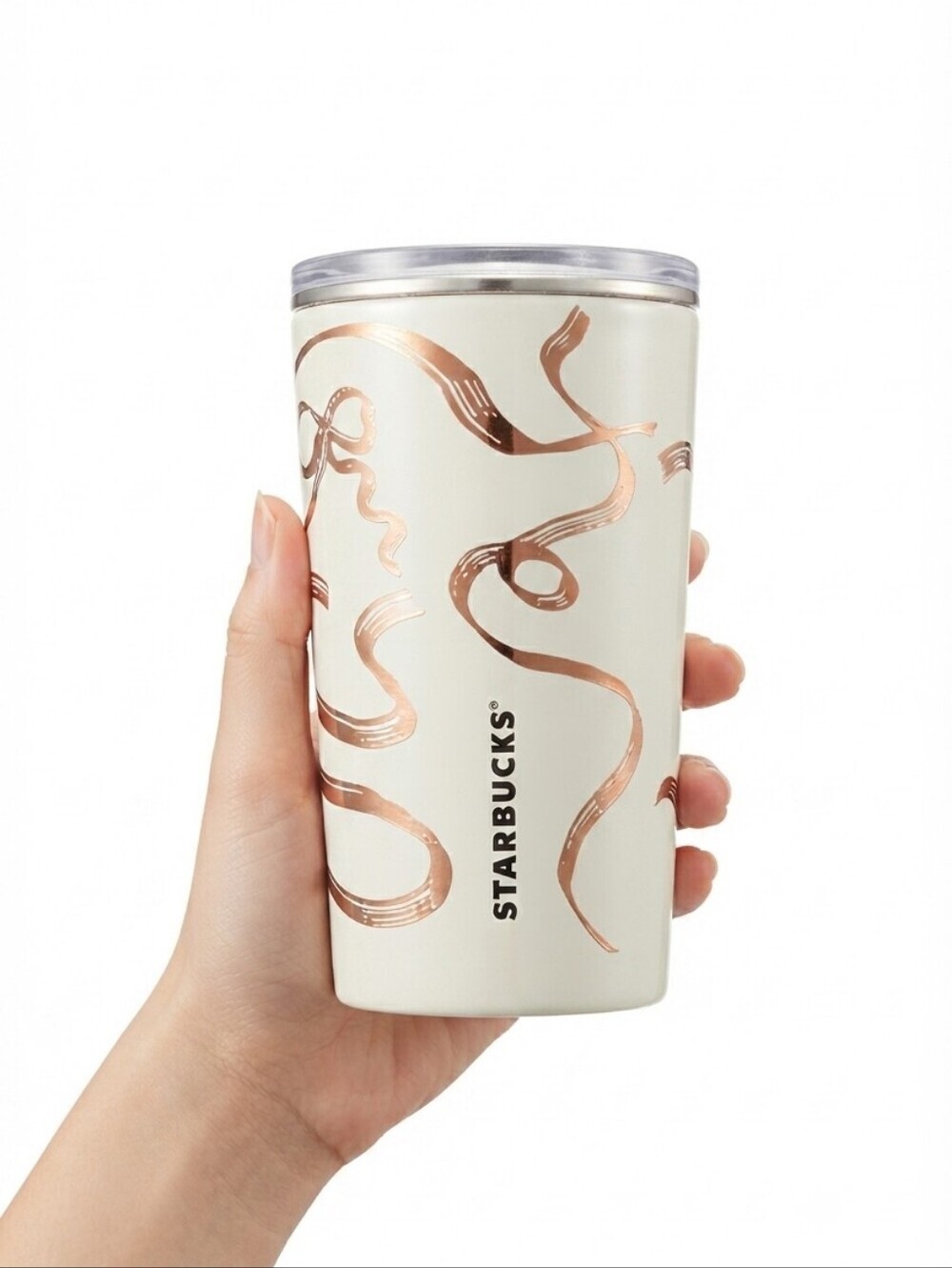 2025 Starbucks Holiday White Gold Ribbon Tumbler